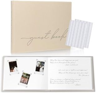 Wedding Guest Book with Clear Photo Corners Self Adhesive Stickers - Linen Photo Guestbook to Sign at Bridal Shower or Wedding Reception Party - 100 Pages - Half Blank and Lined Thick Paper Books