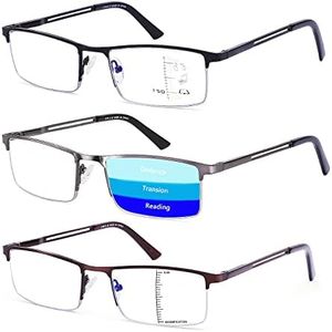 Half Frame Progressive Multifocus Reading Glasses Anti Blue Light,Semi Rimless Readers For Men