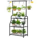 Simple Trending Plant Stand Indoor Outdoor, Heavy Duty Metal 3 Tiered Hanging Plant Shelf for Multiple Flower Planter Holder Tall Large Rack for Living Room Garden Balcony, Black