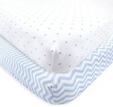 Luvable Friends Unisex Baby Fitted Crib Sheet, Blue Chevron Stars, One Size