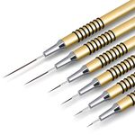 CALF LOVE Striping Nail Art Brushes,6Pcs Nail Art Liner Brushes Set for Thin Details, Fine Drawing, Thin Lines for Nail Art Fine Designs-Sizes 5/7/9/11/20/25mm (Gold）