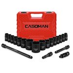 CASOMAN 1/2-Inch Drive Shallow Impact Socket Set, Metric, 10mm-32mm, CR-V, 6-Point, 20-Piece 1/2" Shallow Sockets Set with Extension Bar and Universal Joints