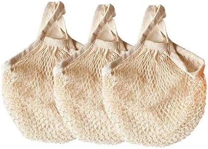 Ahyuan Ecology Reusable Cotton Mesh Grocery Bags Cotton String Bags Net Shopping Bags Mesh Bags Pack of 3 (Beige)