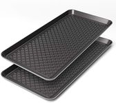 Vramy Multi-Purpose Boot Trays,Set of 2 Black Heavy Duty Shoe Trays for All Weather,Pet Feeding Mat,Use for Indoor and Outdoor,30" x 15" x 1.2"