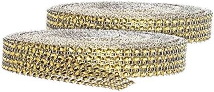 Royal Imports Rhinestone Diamond Bling Wrap Ribbon for Wedding Cake, Party, Holiday & Home Decoration, Gold 4-Rows, (2 ROLLS) 10 YDS EA.