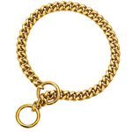 txprodogchains 18K Gold Chain Dog Collar 10MM Cuban Link Chain Stainless Steel Metal Links Walking Training Collar for Small Medium Large Dogs 10in to 24in (14" (Neck Fits 10"-12"), 18K Gold)