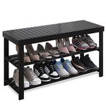 SMIBUY Bamboo Shoe Rack Bench, 3-Tier Shoe Organizer Storage Shelf for Entryway Hallway Bathroom Living Room (Black)