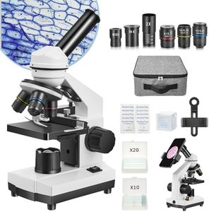 Temery Microscope for Adults Kids Students, 40X-2000X Microscope for Beginners, Biological Microscope Kit with Phone Holder, 10pcs Specimen Slides, 20 Pcs Slides & 100pcs Coverslips, Storage Bag