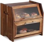 GarveeHome Bread Box, Double Layer Acacia Wooden Bread Bin with Clear Acrylic Door Panel, Air Vents, Countertop Bread Container, Rustic Brown Bread Holder for Home Made Bread, Bagels