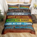 Camping Rules Duvet Cover Camper Bedding Set King Size For Kids Child,Rustic Cabin Camping Comforter Cover Set Farmhouse Style Camping Decor Quilt Cover Vintage Wooden Plank Happy Camping Decor