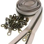 Leekayer #5 Antique Brass Teeth Metallic Nylon Coil Zippers by The Yard Bulk 10 Yards Beige Tape with 25pcs Brass Sliders for DIY Sewing Tailor Craft Bag(Beige)