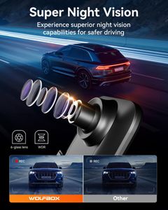 WOLFBOX G850 12" 4K Rear View Mirror Dash Cam – Front & Rear, WiFi, GPS, Night Vision, 64GB Card