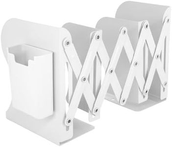Adjustable Metal Bookends with Detachable Magnetic Pen Holder - Durable Expandable Book Stand for Desk, Office, and Home Decorative Bookends