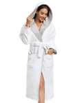 Vislivin Fleece Dressing Gown for Women Fluffy Hooded Dressing Gown Luxury Robe Soft Bathrobe White-L