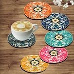 Artvibes Decorative Printed MDF Wooden Coasters for Home and Kitchen | Dining Table Decor | Wood Stylish Tea Coaster Set | Kitchen Decoration Items | Modern Artworks (Set of 6) | 4x4 Inch TC_3019