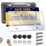 ZXFOOG License Plate Frame Cover Combo- Clear Flat Plate Cover & Black Silicone Car Tag Holder, Unbreakable Novelty Protector Fit Standard US Front or Rear Plate, 1 Pack with Mount Kit- Screws Caps