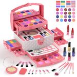 PERRYHOME Kids Makeup Set for Girl 56 Pcs Washable Real Cosmetic, Safe & Non-Toxic Frozen Toys Toddler Makeup Kit, Frozen Princess Dress up Game Christmas & Birthday Girl Gift for 3-12(Frozen Pink)