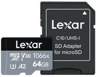 Lexar Professional 1066x 64GB microSDXC UHS-I Card w/SD Adapter Silver Series, Up to 160MB/s Read, for Action Cameras, Drones, High-End Smartphones and Tablets (LMS1066064G-BNANU)