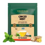 VAHDAM, Ginger Mint Green Tea Bags (50 Count) Med Caffeine, Non-GMO, Gluten-Free, Naturally High Grown Green Tea | Whole Loose Leaf Tea Bags | Resealable Ziplock Pouch