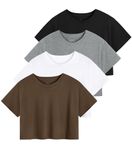 Cosy Pyro 4-Pack Women's Cotton Crop T-Shirts Short Sleeve Solid Cropped Athletic Top Round Neck Casual Workout Yoga Tees Black/Gray/White/Coffee S