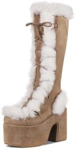 CELNEPHO Knee High Boots For Womens Side Zipper Warm Faux Fur Platform Chunky Heel Punk Goth Walking Winter Snow Boots