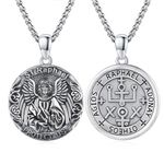 XIXLES Saint Raphael Necklace 925 Sterling Silver Archangel St Raphael Medal Talisman Pendant Necklaces,Raphael Patron Saint Sigil Amulet Necklaces Jewelry Birthday Gift For Men