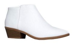 J. Adams Lexy Ankle Boot - Low Stacked Heel Casual Western Bootie, White Vegan Leather, 5.5