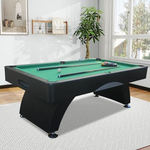 Billiards Table，7 FT Pool Table with Premium Accessories, Durable Matte-Black Finish, and Heavy Duty Legs for Modern Adult Rrec Room Family Game Room (Black+Green)
