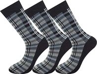 Mysocks Mens Socks Tartan Plaid Checkered Design, Combed Cotton, Seamless Toe 3 Pairs Grey Size 7-11