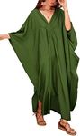 Bsubseach Women Casual Kaftan Dress Batwing Sleeve Plus Size Swimsuit Cover Up Maxi Caftan Dresses Army Green