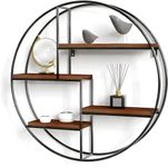 Dime Store Metal Round Floating 4-Tiers Shelves Wooden Bookshelf for Home Wall Decorative Racl Shelf for Living Room & Bedroom (Black & Brown)