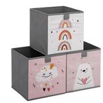 Navaris Kids Storage Cubes Set of 3 - Kids Fabric Foldable Storage Boxes - Children's Organiser - Cube For Bedroom Unit or Chests - Box for Toy Book Car Toys or Nursery - Pink