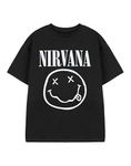 Nirvana Kids T-Shirt | Boys & Girls Short Sleeve Graphic Tee in Black | Classic Grunge Distressed Band Logo Print Apparel Top | Vintage Rock Band Merchandise Gift