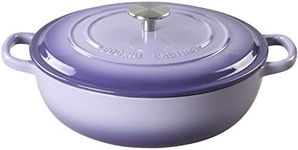 EDGING CASTING Enameled Cast Iron Dutch Oven Shallow Casserole Braiser with Dual Handle, 3.8-QT, Purple