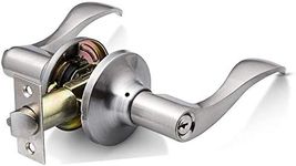 Wave Style Door Lever [Lock with Three Keys] for Office or Front Door - Satin Nickel Finish (Entrance)