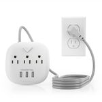 Power Strip with 3 Outlet 3 USB Ports, Fireproof Desktop Charging Station with Flat Plug Wall Mount 5 ft Long Extension Cords for Home and Office, White