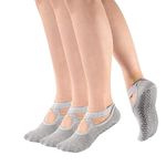 SEFLICA Women's Anti Bacterial Anti-Skid Quarter Length Yoga/Pilates/Dance/Ballet Made With Bamboo Cotton Walking & Bikram Fitness Socks With Grips. Set Of 1 (IN, Alpha, Free Size, 3, Grey)