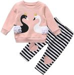 Joureker Toddler Baby Girl Outfit Set Swan Print Tops + Pants 2Pcs for Baby Girls Clothes, Pink, 9-12 Months