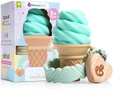 NatureBond Silicone Baby Teether Toy - Ice-Cream Teething Toy with Free Silicone Sling Pacifier Holder Clip | 5 Beautiful Colors | BPA Free | Suitable for All Babies (Mint Green)