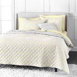 MARTHA STEWART Hailey Yellow Floral Queen Quilt Set - 3 Piece, 100% Cotton Bedspread, Cool, Crisp Percale Weave, Soft & Lightweight Quilt, 1 Summer Quilt, 2 Pillow Shams