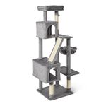 Amazon Basics Cat Tree for Indoors Cats, Multi-Level Cat Tower Cat Condo with Scratching Post, Cozy Hammock and Perches for Adult cats, Interactive Dangling Ball, L – 60.1” (152.7cm) H, Grey