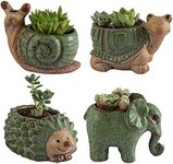 Small Succulent Pots with Drainage, Ceramic Animal Planter, Indoor Plant, Cute Cactus/Bonsai Flower Pots for Home Decor and Office Desk Decoration, A Set of 4 Pieces is Suitable as A Gift