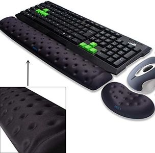 BRILA Juego de cojín de espuma viscoelástica para mouse y teclado para reposamuñecas para computadora, computadora portátil, juegos de PC, diseño de agujeros de masaje (paquete negro)