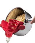 Denmate Original Kitchen Strainer for Pots, Pans, and Bowls Adjustable Silicone Clip on Colander Snap N Strain Kitchen Gadget for Fruits, Veggies, Salads, Pasta, & More Dishwasher Safe Red