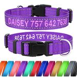 TagME Dog Collar with Name and Phone Number, Personalised Embroidered Nylon Dog Collars for Medium Dogs, Purple