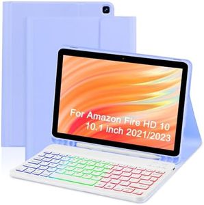 EAMPANG Case with Keyboard for Amazon Kindle Fire HD 10&10 Plus (2021&2023) 10.1 inch,7 Color Rainbow Backlit Detachable Keyboard Magnetic Case with Pen Slot for HD 10 11th/13th Gen-Purple