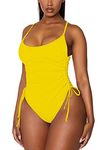 Viottiset Women's Ruched High Cut One Piece Swimsuit Tummy Control Bathing Suit Monokini, Yellow, Medium