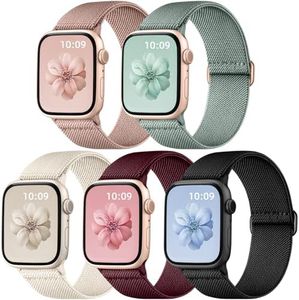 Mastten 5 Pack Nylon Correas Compatibles con Apple Watch Correa 38mm 40mm 41mm para Mujer Hombre, Elástica Banda de Repuesto Suave Loop Trenzada Deportiva para iWatch Series 8 7 6 5 4 3 2 1 SE