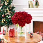 U'Artlines 20 Heads Artificial Peony Silk Flower Leaf for Christmas Holiday New Year Home Office Wedding Party Festival Bar Decor (Red)
