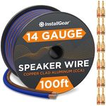 InstallGear 100 ft 14 Gauge Speaker Wire AWG True Spec and Soft Touch Cable with 12 Banana Plugs - Great Use for Car Speakers Stereos, Home Theater Speakers, Surround Sound - Speaker Wire 14 Gauge